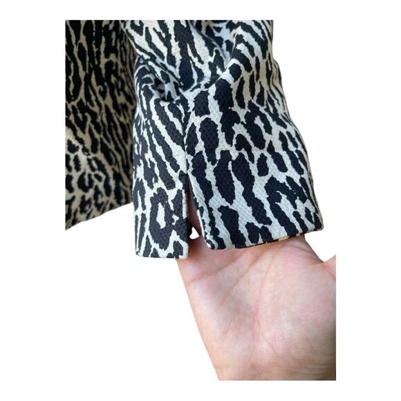 TALBOTS White Black Animal Print Cotton Spandex Blazer Jacket Size 12 Office EUC - Picture 5 of 9